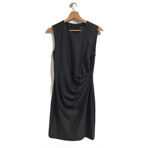 THEORY Jorianna Rubric Black Sleeveless Scoop Neck Cinched Mini Dress - Picture 2 of 9